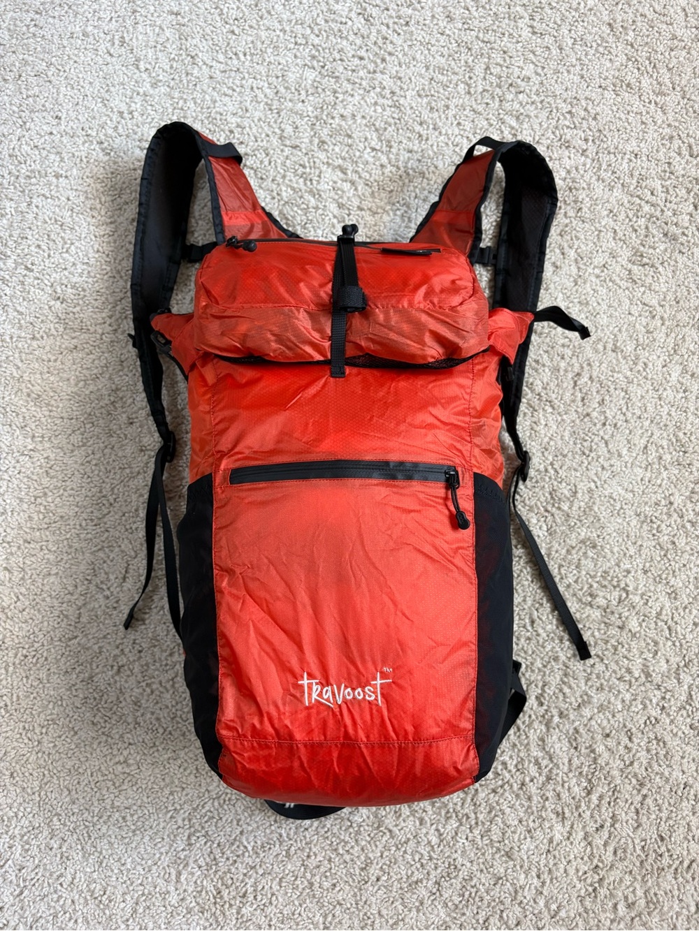 TRAVOOST Orange Nylon ULTIMA 22 Collapsible BACKPACK w/ Waist BAG Fanny PACK